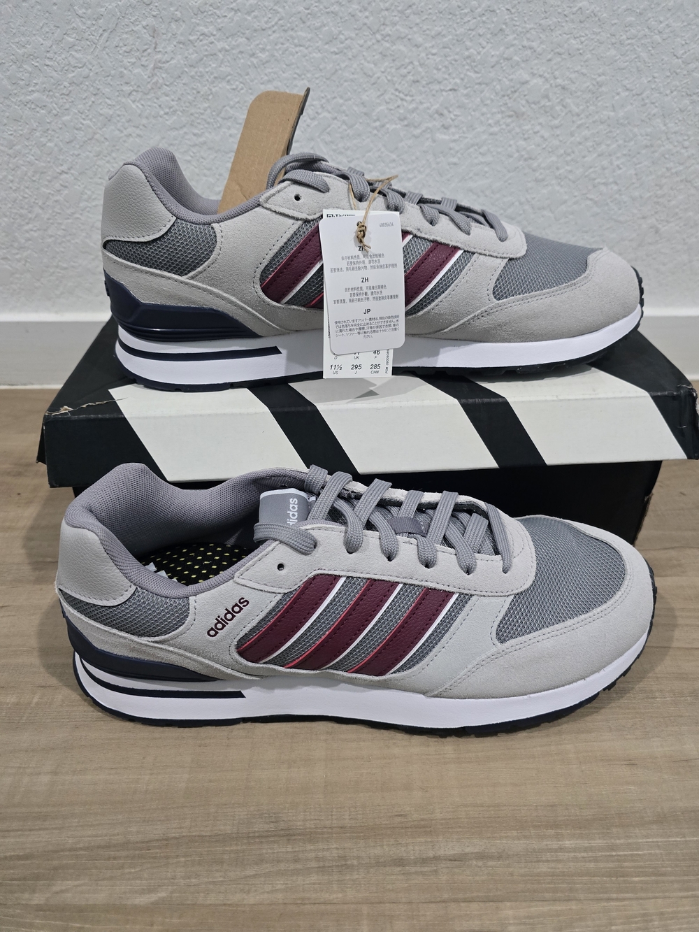Adidas Retro Runner Sneakers in Grey with Burgundy Stripes